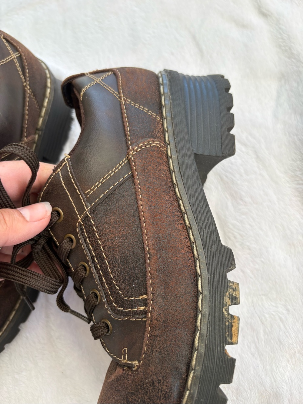 Mudd size 7.5 chunky y2k Brown Suede Leather Lace-Up platform Sneakers delia - Picture 4 of 12